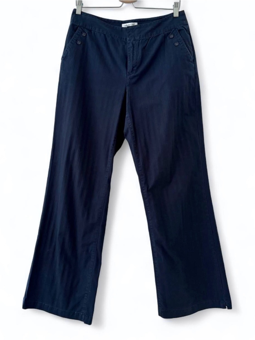 Coldwater Creek dark navy blue sailor inspired ribbed striped wide leg pants